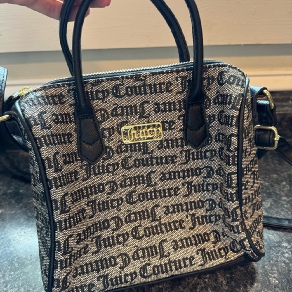 Juicy Couture Black and Grey Satchel Purse Double Strap with Long Shoulder Strap